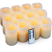 Hausware Velas eléctricas Velas Pilar Paquete de 12 Velas LED (D: 7.5cm X H: 10cm) Velas de Cera Real Velas con Pilas…